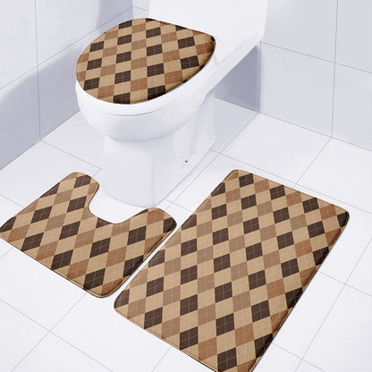 Brown Argyle Pattern Print 3 Piece Bath Mat Set