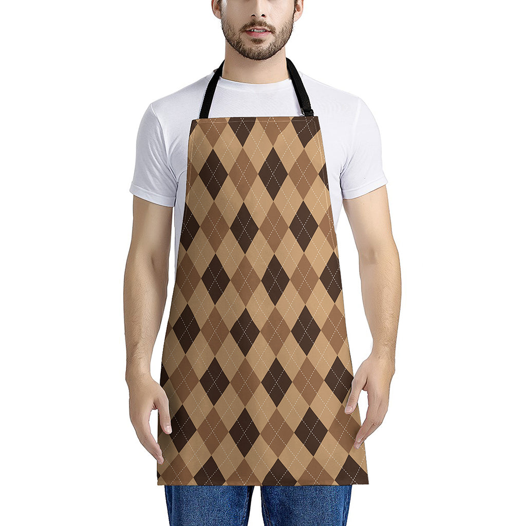 Brown Argyle Pattern Print Apron