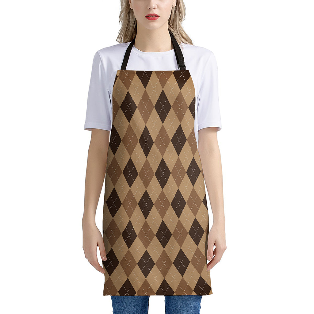 Brown Argyle Pattern Print Apron