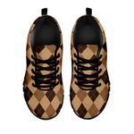 Brown Argyle Pattern Print Black Sneakers