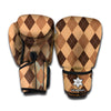 Brown Argyle Pattern Print Boxing Gloves