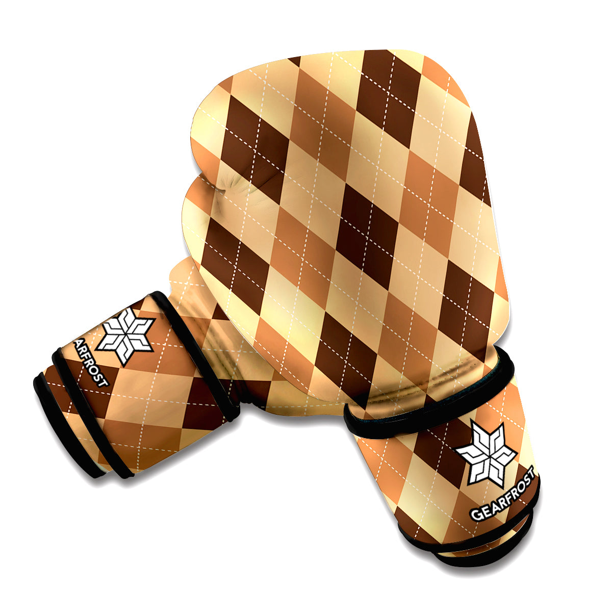 Brown Argyle Pattern Print Boxing Gloves