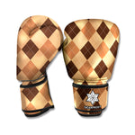 Brown Argyle Pattern Print Boxing Gloves