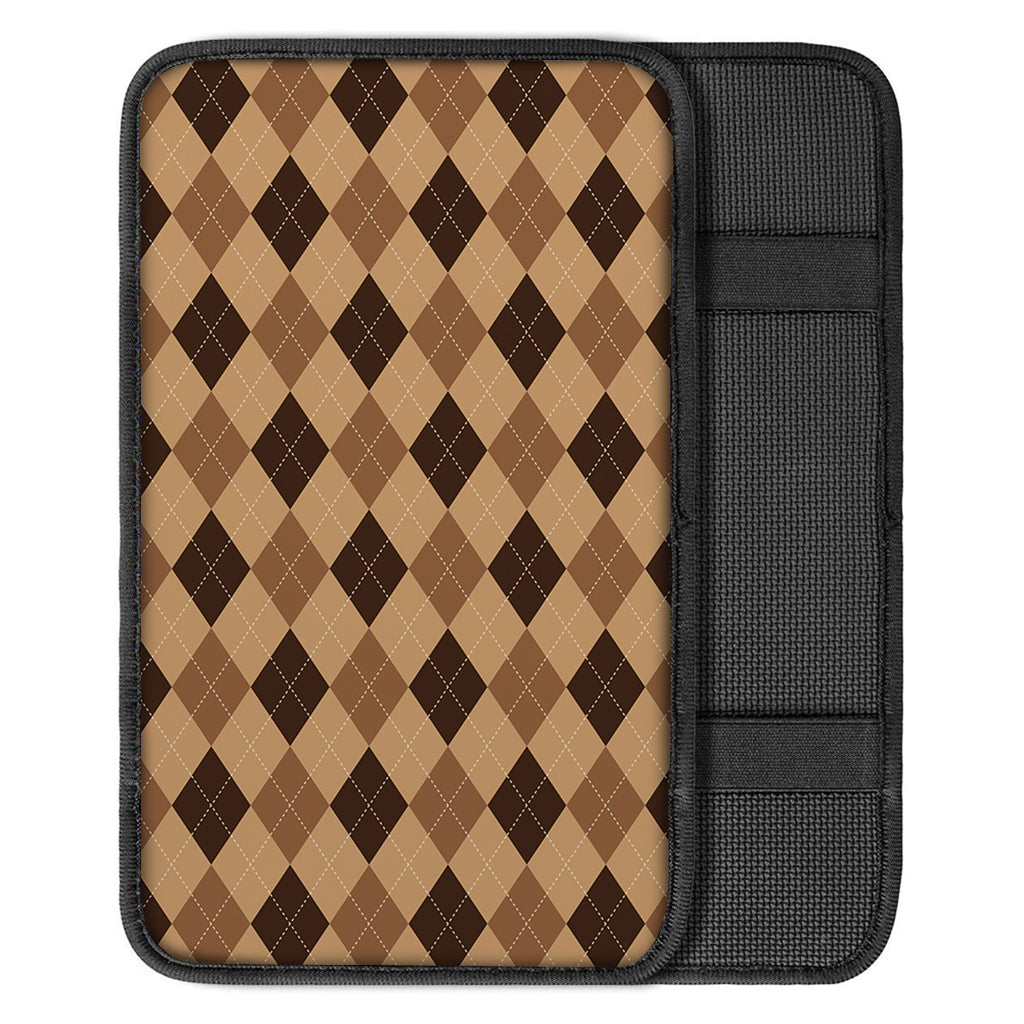 Brown Argyle Pattern Print Car Center Console Cover