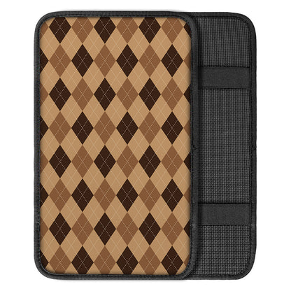 Brown Argyle Pattern Print Car Center Console Cover