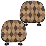Brown Argyle Pattern Print Car Headrest Covers