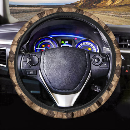 Brown Argyle Pattern Print Car Steering Wheel Cover