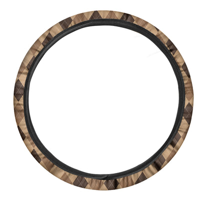 Brown Argyle Pattern Print Car Steering Wheel Cover