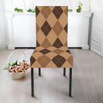 Brown Argyle Pattern Print Dining Chair Slipcover
