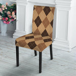 Brown Argyle Pattern Print Dining Chair Slipcover