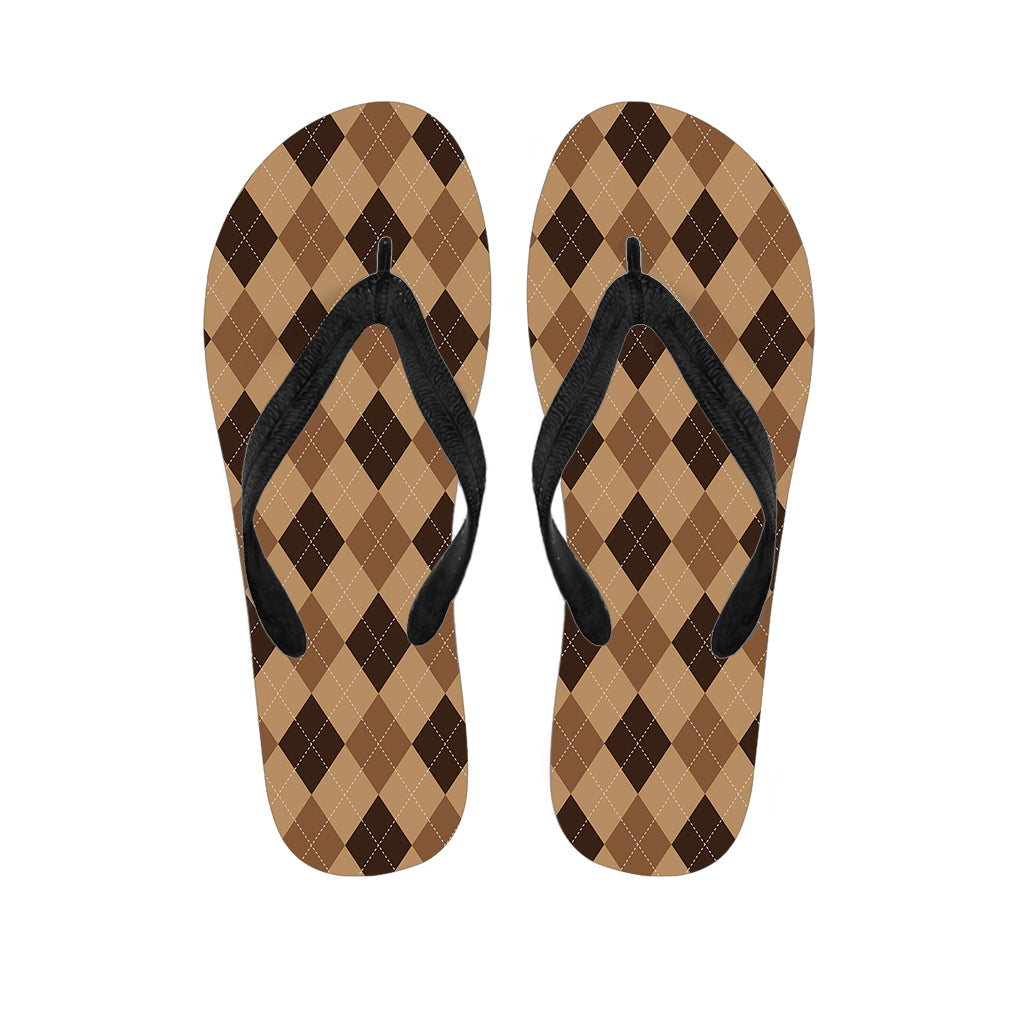 Brown Argyle Pattern Print Flip Flops