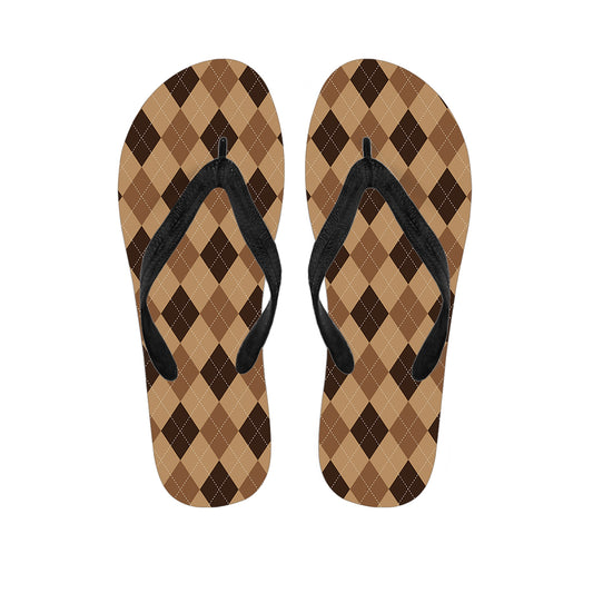 Brown Argyle Pattern Print Flip Flops