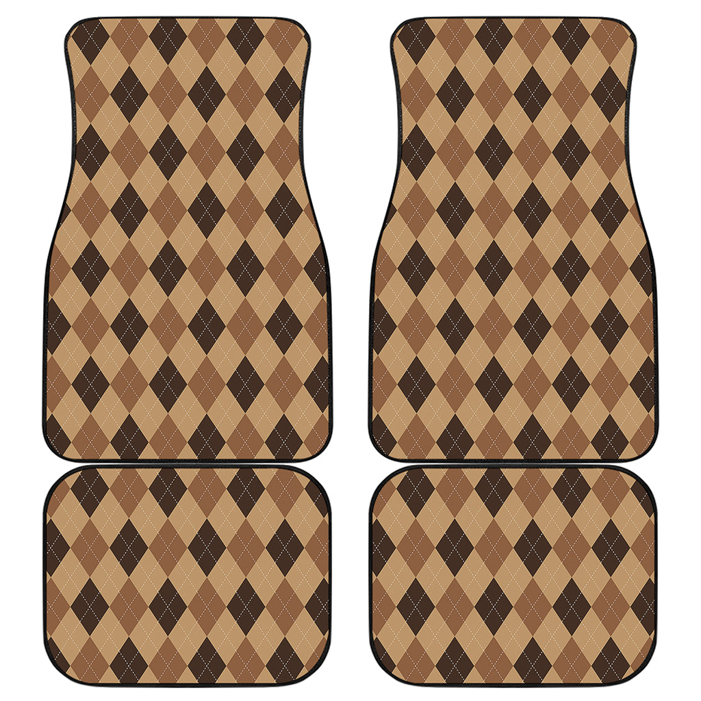 Brown Argyle Pattern Print Front and Back Car Floor Mats
