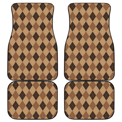 Brown Argyle Pattern Print Front and Back Car Floor Mats