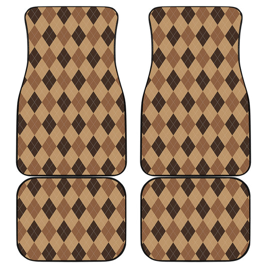 Brown Argyle Pattern Print Front and Back Car Floor Mats