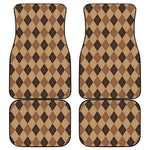 Brown Argyle Pattern Print Front and Back Car Floor Mats