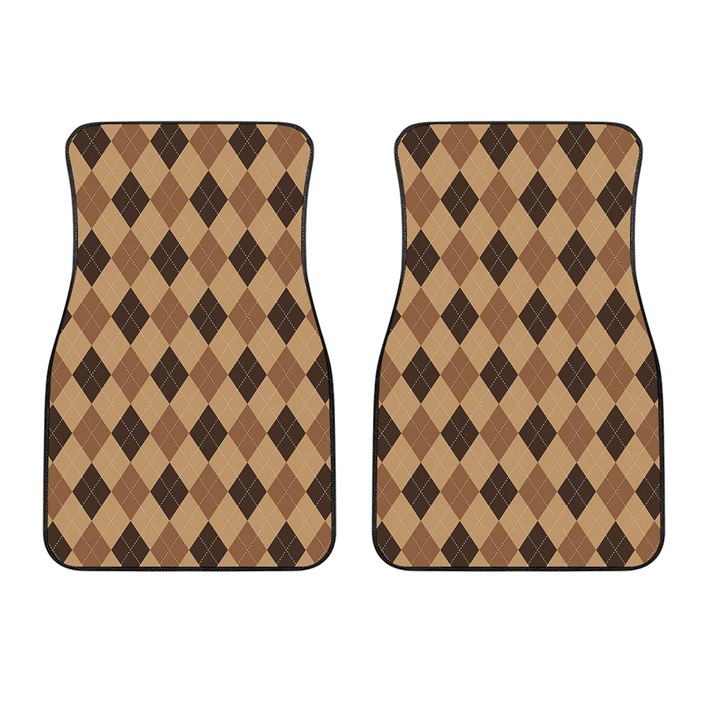 Brown Argyle Pattern Print Front Car Floor Mats