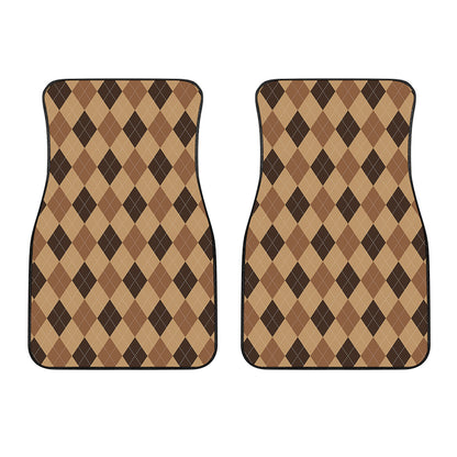 Brown Argyle Pattern Print Front Car Floor Mats