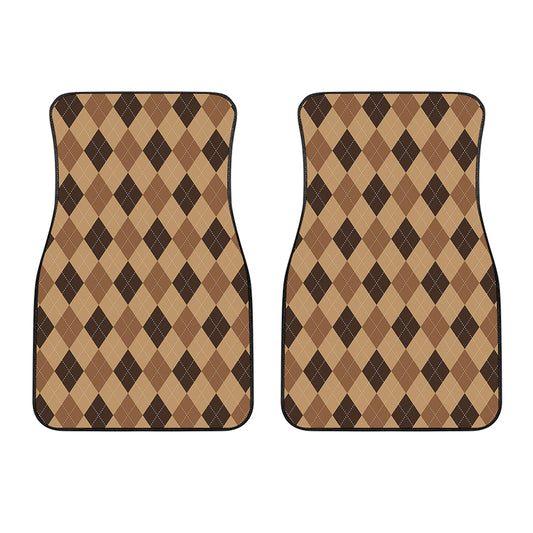 Brown Argyle Pattern Print Front Car Floor Mats