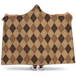 Brown Argyle Pattern Print Hooded Blanket