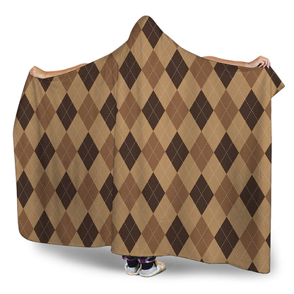 Brown Argyle Pattern Print Hooded Blanket