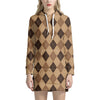 Brown Argyle Pattern Print Hoodie Dress