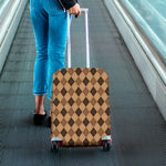 Brown Argyle Pattern Print Luggage Cover