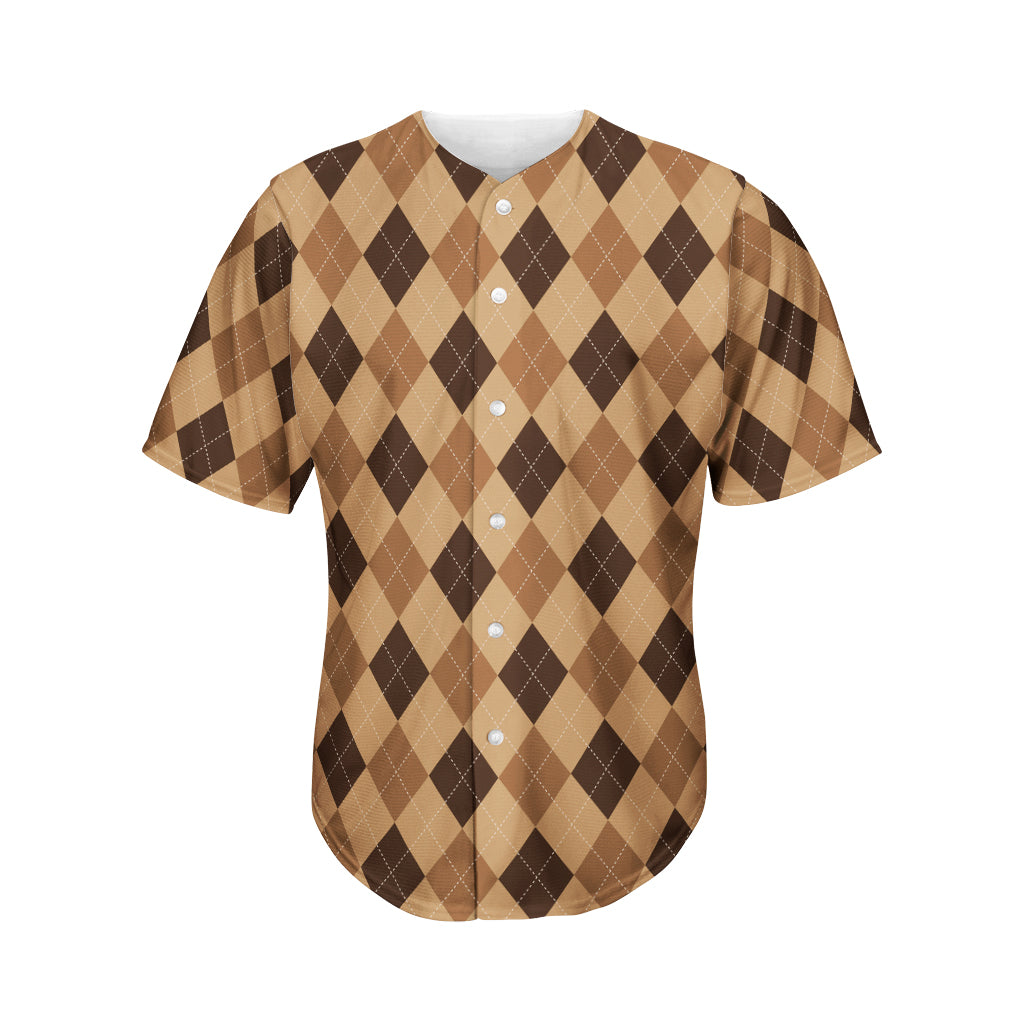 Brown Argyle Pattern Print Men's Baseball Jersey