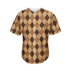 Brown Argyle Pattern Print Men's Baseball Jersey