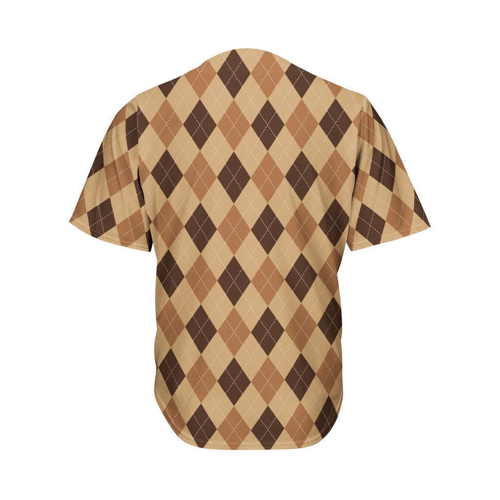 Brown Argyle Pattern Print Men's Baseball Jersey