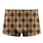 Brown Argyle Pattern Print Men's Boxer Briefs