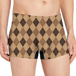 Brown Argyle Pattern Print Men's Boxer Briefs
