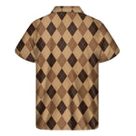 Brown Argyle Pattern Print Men's Short Sleeve Shirt