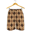 Brown Argyle Pattern Print Men's Shorts