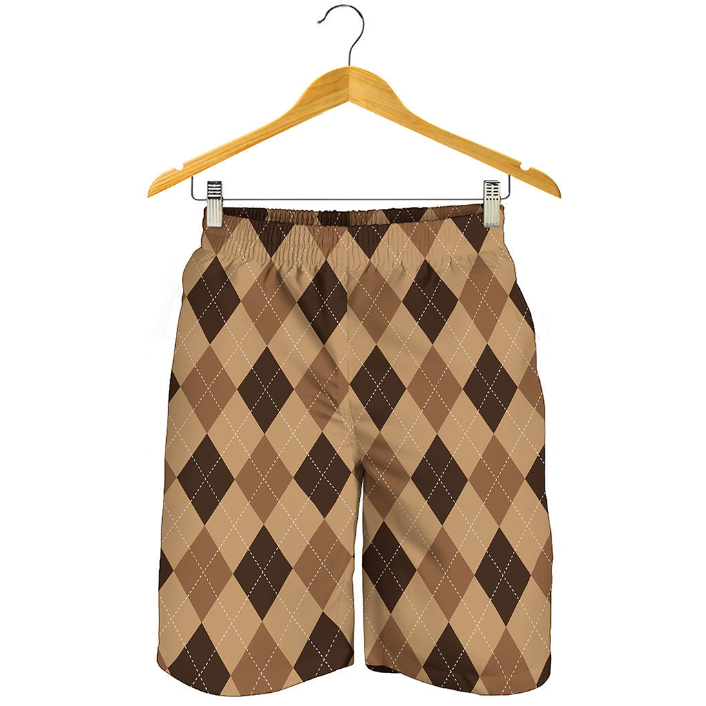 Brown Argyle Pattern Print Men's Shorts