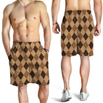 Brown Argyle Pattern Print Men's Shorts