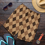 Brown Argyle Pattern Print Men's Shorts