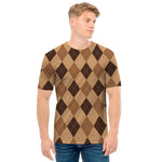 Brown Argyle Pattern Print Men's T-Shirt