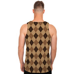 Brown Argyle Pattern Print Men's Tank Top