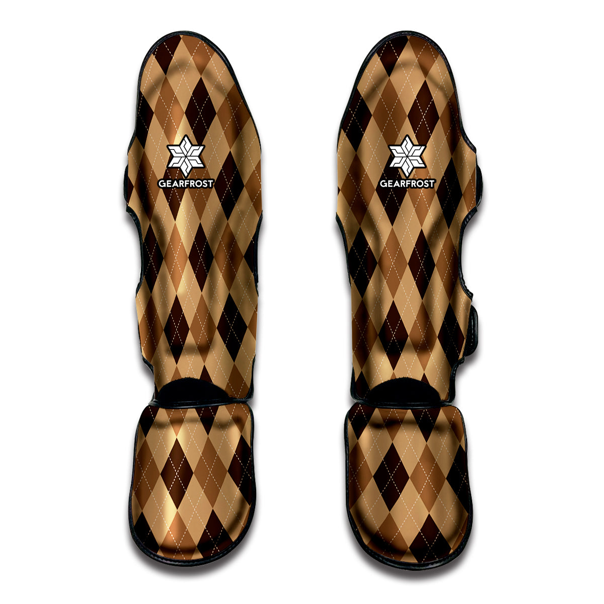 Brown Argyle Pattern Print Muay Thai Shin Guard