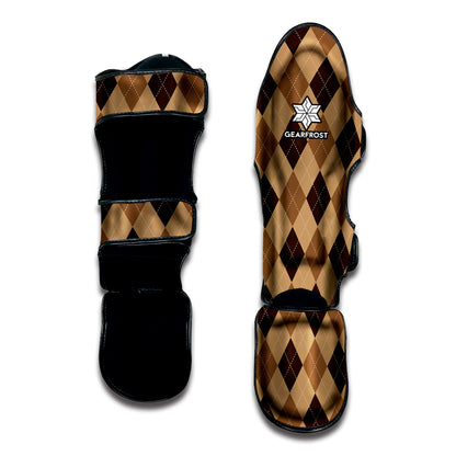 Brown Argyle Pattern Print Muay Thai Shin Guard