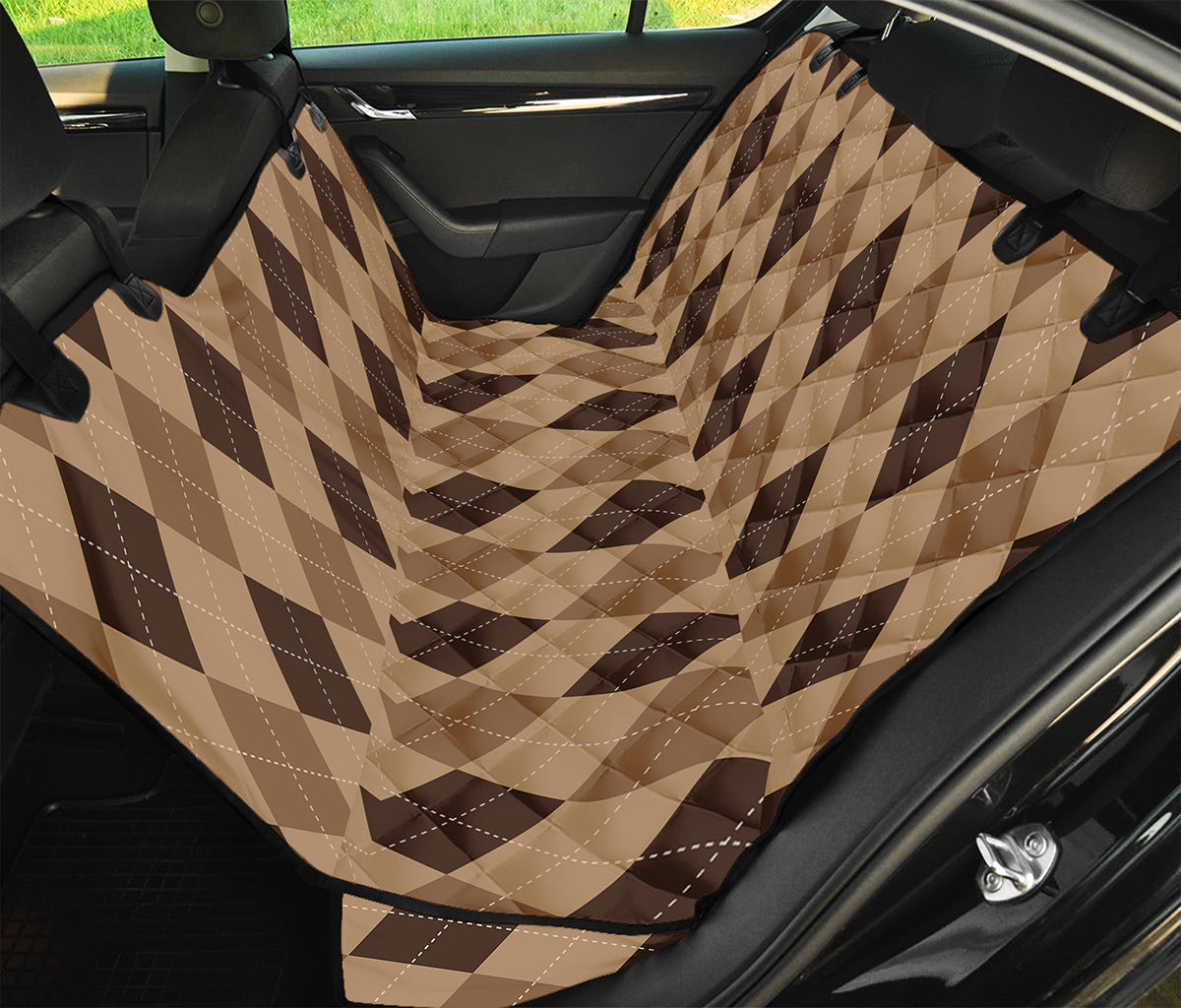 Brown Argyle Pattern Print Pet Car Back Seat Cover