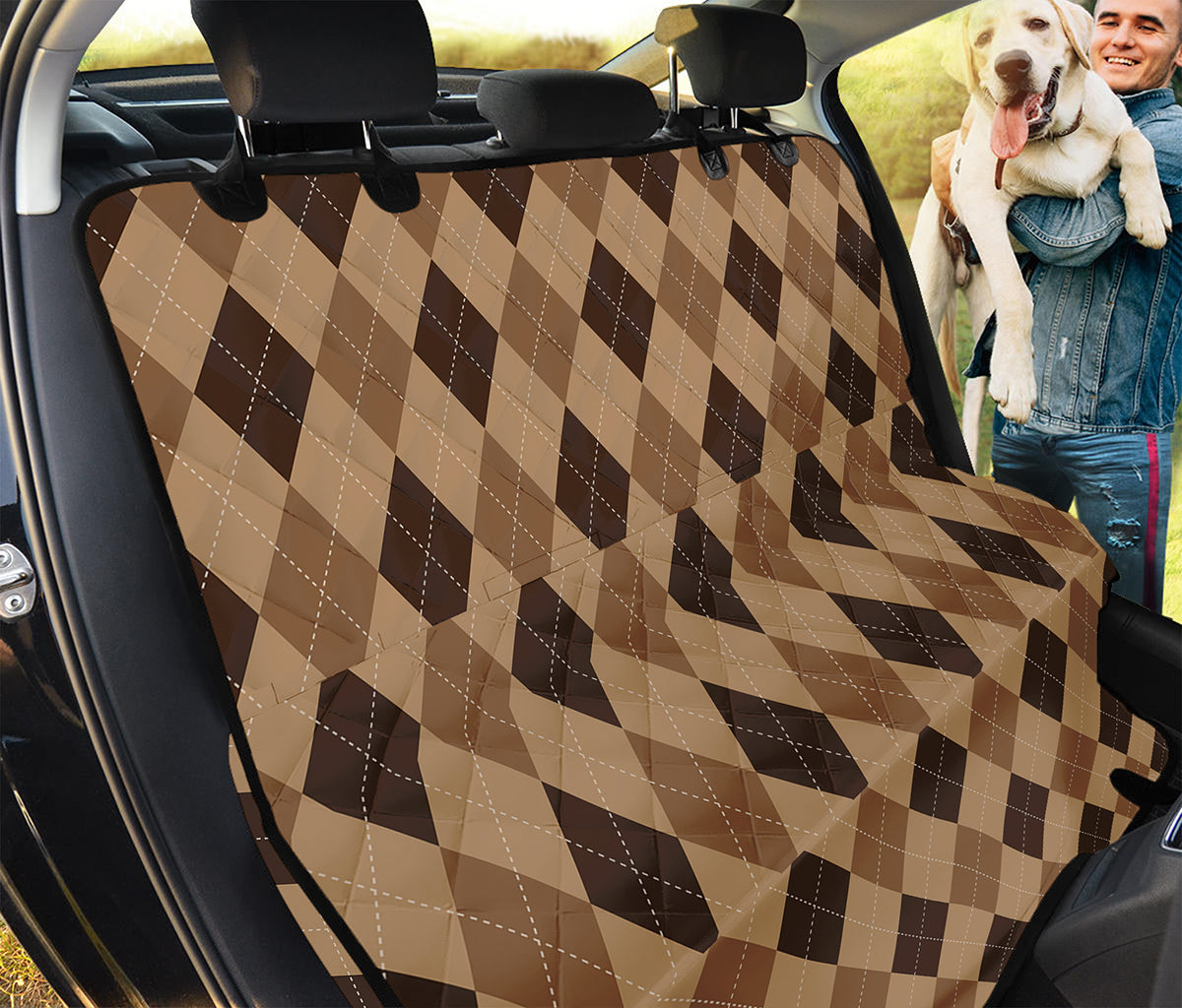 Brown Argyle Pattern Print Pet Car Back Seat Cover