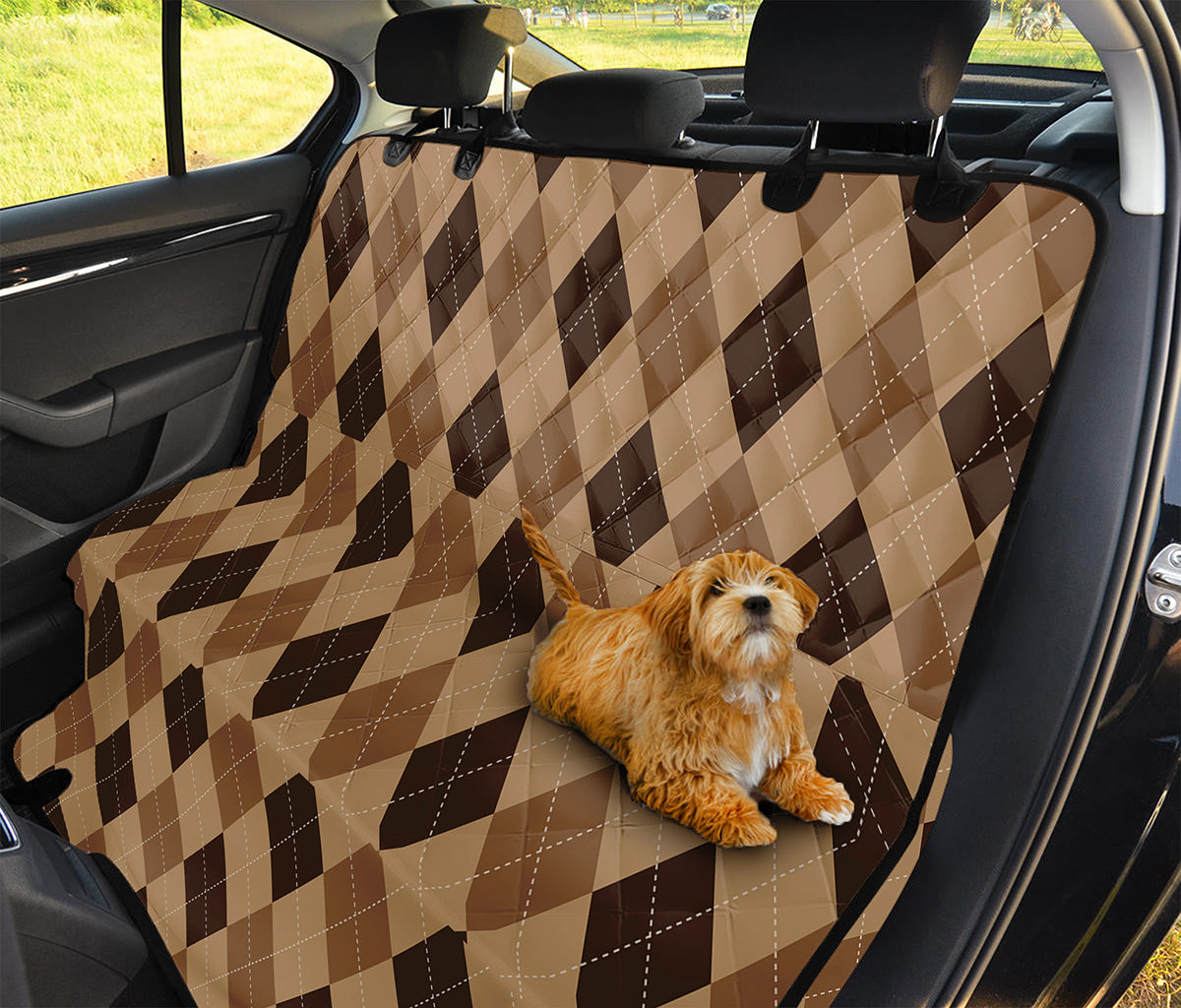 Brown Argyle Pattern Print Pet Car Back Seat Cover