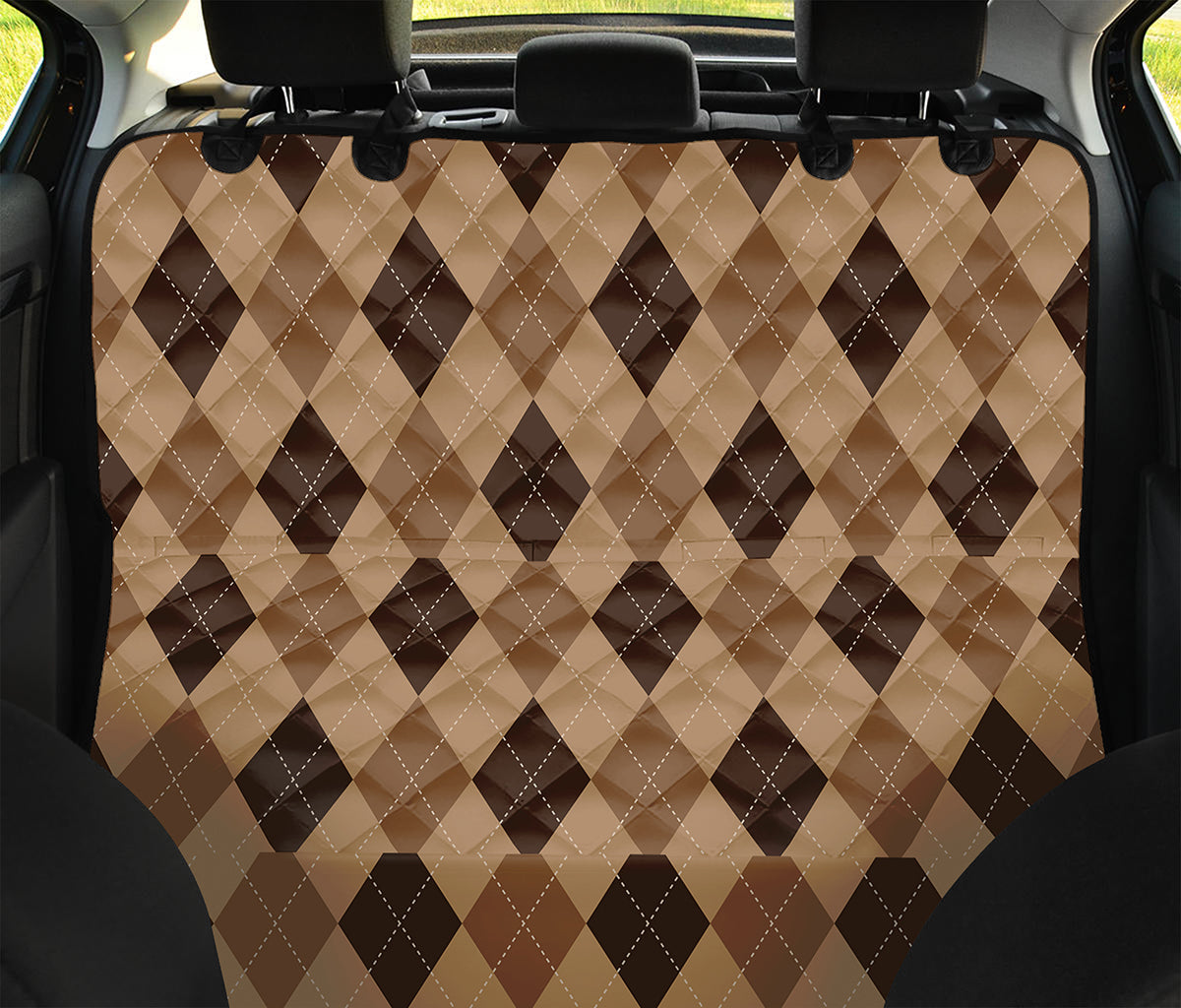 Brown Argyle Pattern Print Pet Car Back Seat Cover