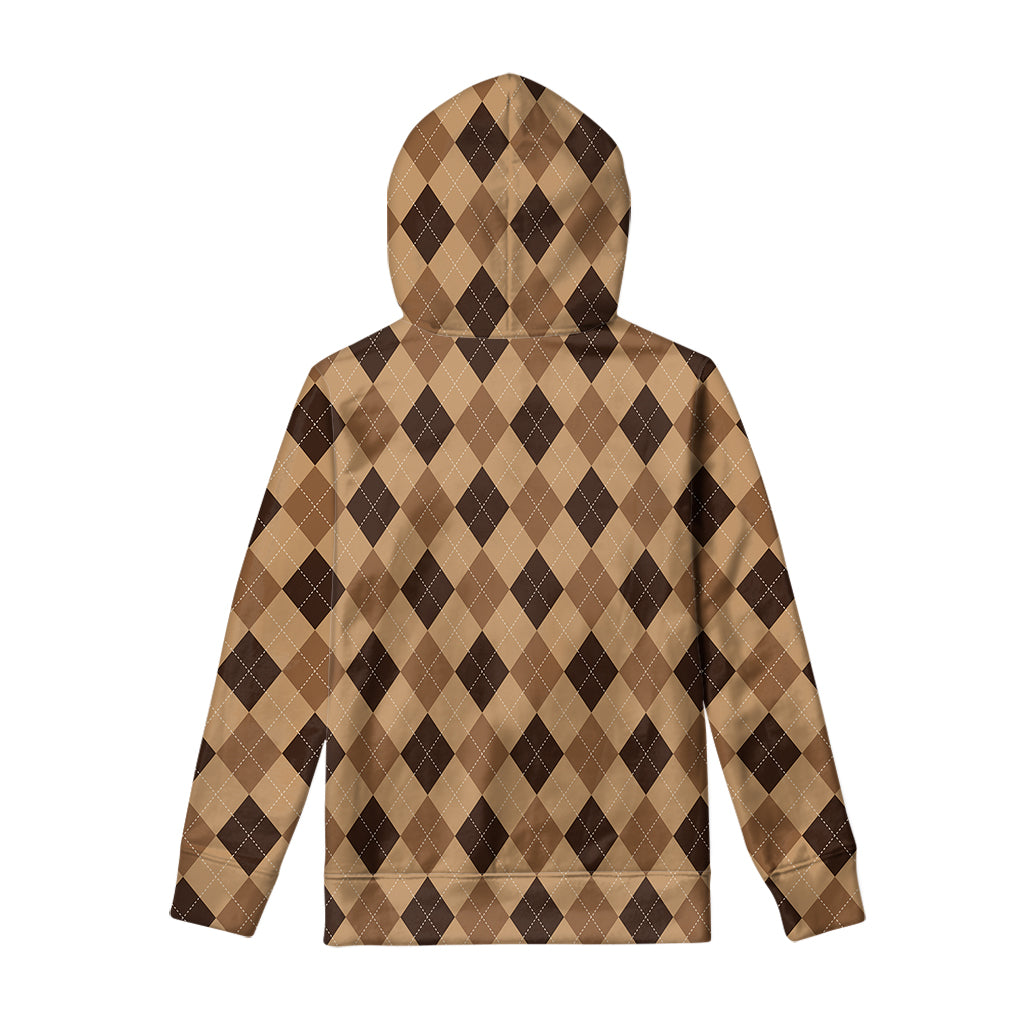 Brown Argyle Pattern Print Pullover Hoodie