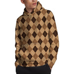 Brown Argyle Pattern Print Pullover Hoodie