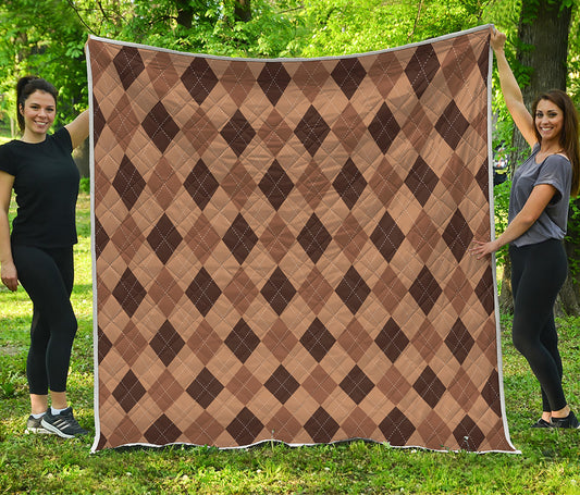 Brown Argyle Pattern Print Quilt