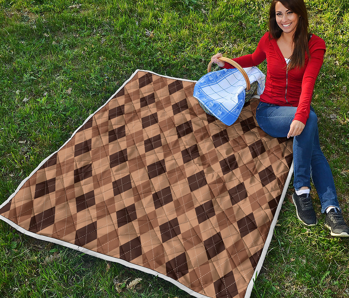 Brown Argyle Pattern Print Quilt