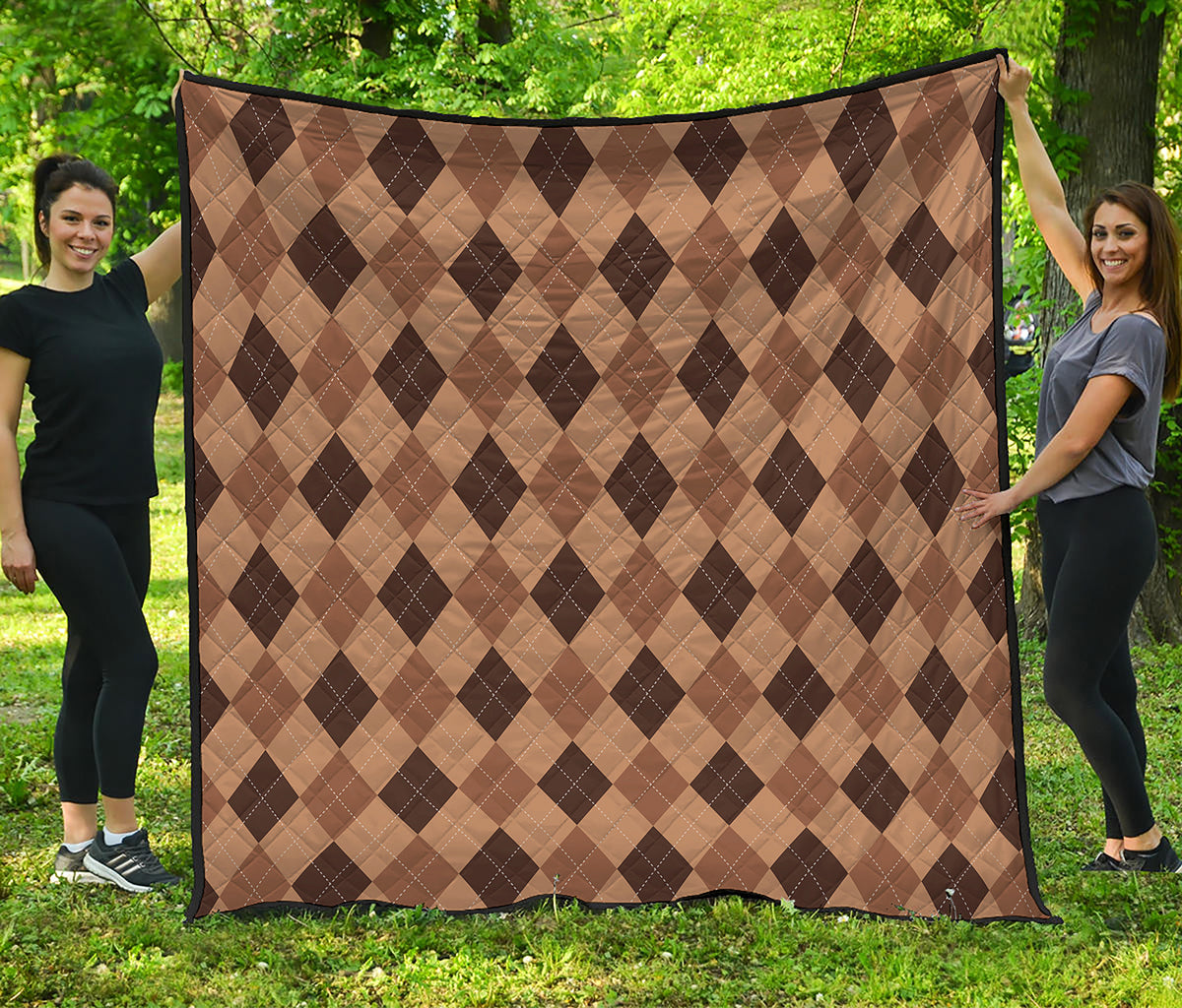 Brown Argyle Pattern Print Quilt